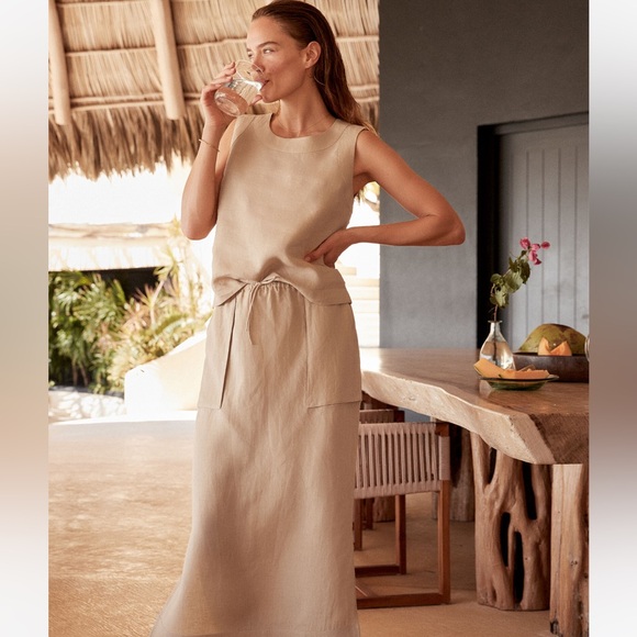 SET - Haven Well Within Linen Cargo Skirt & Linen Sleeveless Top, Size S, Latte - Picture 2 of 5